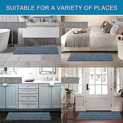 H.VERSAILTEX 2 Piece Bathroom Set - Absorbent Chenille Bath Mats & Non-Skid Machine Washable Rugs (Stone Blue, 47 x 17 Plus 17 x 24 - Inches)