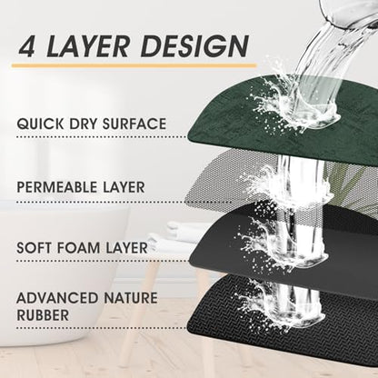 ACCUMTEK Non Slip Bath Mat, Thin Bathroom Rugs Fit Under Door, Quick Dry Bath Mats, Machine Washable Bath Rugs for Bathroom, Bathtub & Kitchen, Bathtub, Deep Green/Marble/32 x20