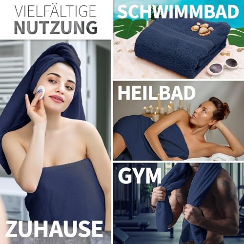 Pack of 2 Bath Towels - 100% Cotton, 500 g/m² - Soft, Absorbent & Durable - for Home, Sauna & Travel - 27 x 54 in (Navy Blue)