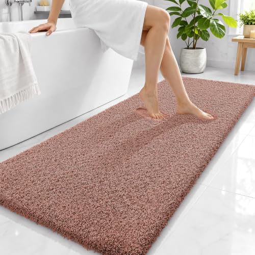 OLANLY Microfiber Bathroom Runner Rugs 59x24, Ultra Soft Bath Mat, Mocha