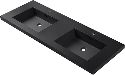 Dowell 61" Bathroom Sink,Double Bowl Vanity Basin,Rectangular Drop-In Bathroom Sink with Overflow,Black-000 6122BPBL