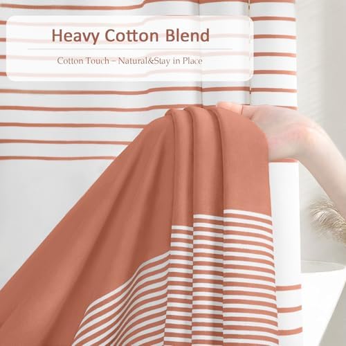 Coral Boho Cotton Striped Shower Curtain with Tassel 72" W X 72" L