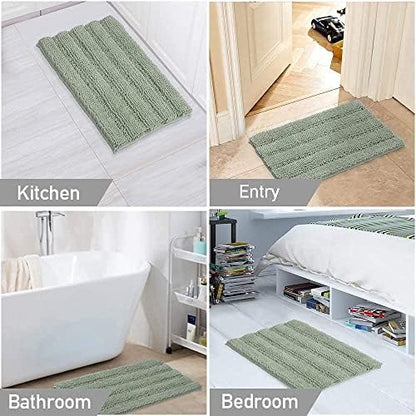 Turquoize Small Bathroom Rug 17x24, Soft Absorbent Chenille Bath Rug, Sage