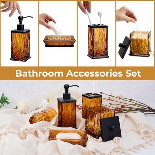 Amber Bathroom Accessories, Square Thick Glass & Zinc Alloy Pump