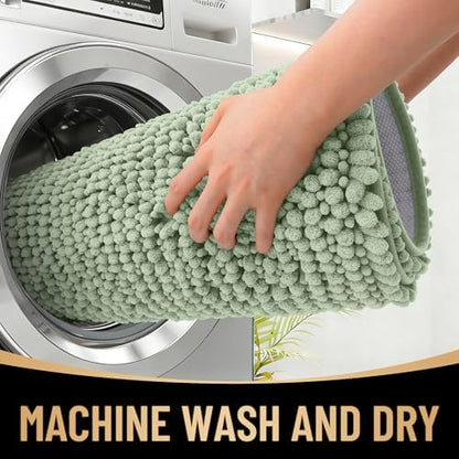 OLANLY Thick Chenille Bathroom Runner Rugs Mats 70x24, Sage Green