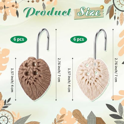 Thyle 12 Pcs Boho Shower Curtain Hooks, Bohemian Tassel Ornament Rings Shower Curtain Hooks Holiday Decorative for Bathroom Accessories