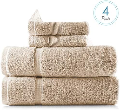 Hearth & Harbor Bath Mat Towels - 100% Ring Spun Cotton Luxury Bath Mat Floor Towels - Ultra Soft & Highly Absorbent Bath Towels Set of 4 - Cream