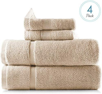 Hearth & Harbor Bath Mat Towels - 100% Ring Spun Cotton Luxury Bath Mat Floor Towels - Ultra Soft & Highly Absorbent Bath Towels Set of 4 - Cream