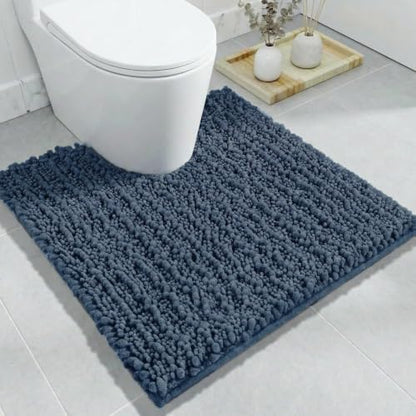 Disolla Toilet Rug 24x24 Inch - Blue U-Shaped Bathroom Floor Mat, Soft Shaggy Plush Absorbent Chenille Contour Rug, Non-Slip Washable Pedestal Base Rug