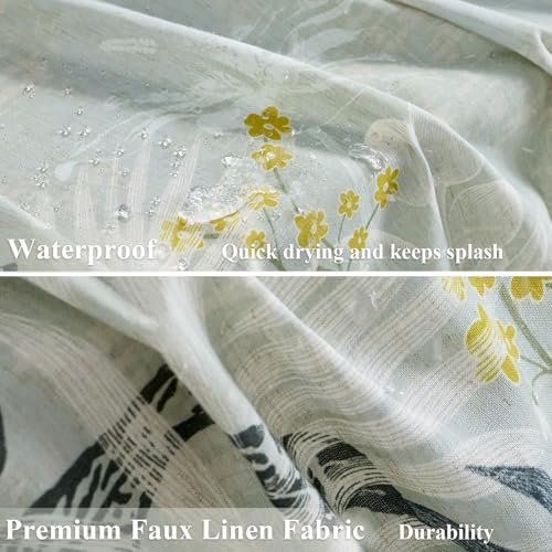 ORTIGIA Linen Shower Curtain Farmhouse Vintage Shower Curtains Tropical Leaf Spring Summer Plant Boho Rustic Cottagecore Decor for Bathroom 72 W x 72 L