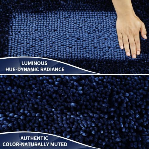 Yimobra Long Bathroom Rugs Runner 60x24 Inch, Extra Thick Soft Absorbent Chenille Bath Mat, Non Slip Machine Washable, Quick Dry Bath Rugs for Bathroom Floor, Tub and Shower, Navy Blue