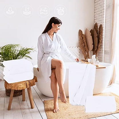 TENSTARS Silk Hemming Bath Towels for Bathroom Clearance - 27 x 55 inches - Light Thin Quick Drying - Soft Microfiber Absorbent Towel for Bath Fitness, Sports, Yoga, Travel, Gym - 2 Pack, White