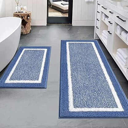 Pauwer Bathroom Rugs Sets 2 Piece, Non Slip Washable Bath Mat, Blue