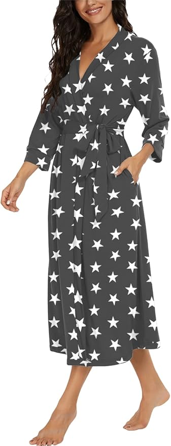VINTATRE Women Kimono Robes Long Knit Bathrobe Lightweight Soft Knit Sleepwear V-neck Casual Ladies Loungewear
