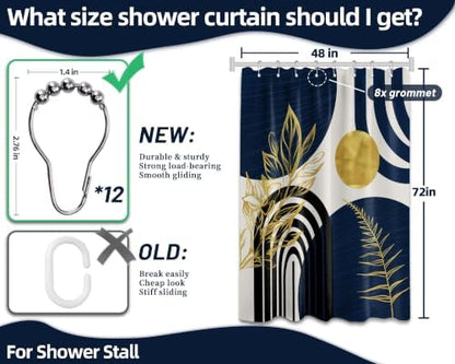Navy Blue and Gold Stall Shower Curtain, 48X72 in Narrow Small