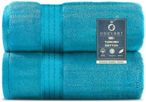 COZYART Luxury Bath Towels 2 PCS, Teal 100% Turkish Cotton 650 GSM