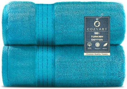 COZYART Luxury Bath Towels 2 PCS, Teal 100% Turkish Cotton 650 GSM