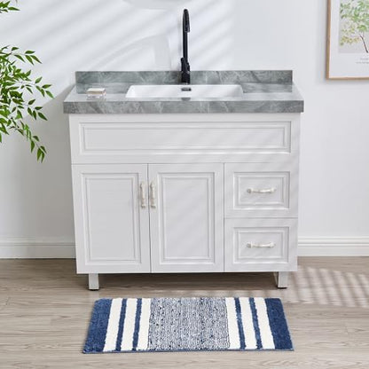 CozeCube Navy Blue Striped 32"x20" Non Slip Washable Bath Mat