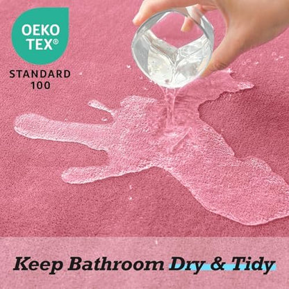 HUXMEYSON Bathroom Rugs Sets 2 Piece, Non-Slip & Quick Dry Bath Mat Set, Ultra Soft Velvet Bath Rugs for Bathroom, Toilet and Shower Floor, Pink