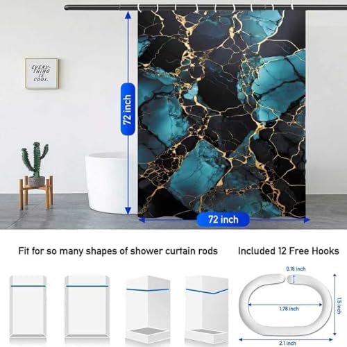 NBVKO 4 Pcs Navy Marble Shower Curtain Sets with Rugs Gold Bathroom Sets with Shower Curtain and Rugs Modern Abstract Bathroom Decor Accessories Shower Curtains for Bathroom Toilet Lid Cover