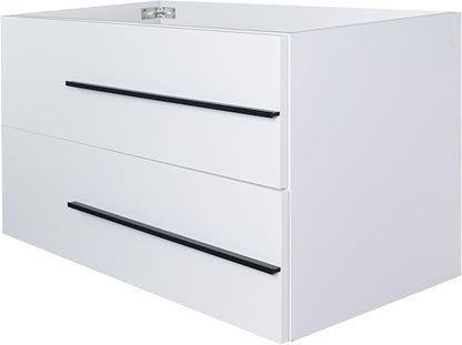 36" Floating Bathroom Vanity, Modern Wall Mounted Bathroom Vanity Storage Cabinet with Double Drawers & Black Handles,Bathroom Sink Cabinet for Small Space Luxury (White Without Sink, 36")