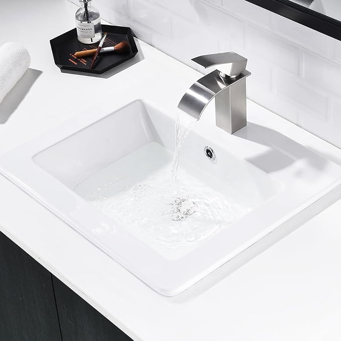 21x18 White Vessel Bathroom Sink Drop In Ceramic Vanity | Vessel Sink, 21x18" White Ceramic Bathroom Sink, Drop In Rectangular Vanity, Semi Recessed, with Overflow, Easy Clean