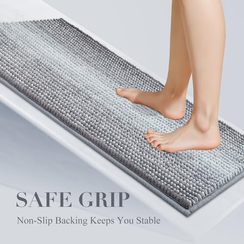 BSICPRO Bathroom Rugs, 17x24 Chenille Bath Mats, Stone Blue