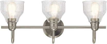 Kichler Lighting 45973NBR Avery - 3 Light Bath Vanity Approved for Damp Locations - with Vintage Industrial Inspirations - 9.25 inches Tall by 24 inches Wide, Finish Color: Natural Brass