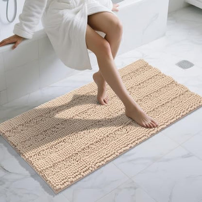 Yimobra Bathroom Runner Rugs 55"x24", Non Slip and Absorbent Bath Mat, Super Soft Water Absorbent Hallway Carpet, Machine Washable Rug for Vanity Tub Shower, Beige