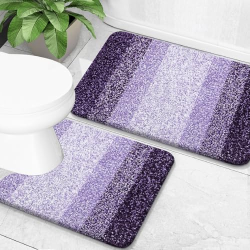 OLANLY Micorfiber Bathroom Rug Set 2 Piece, 24"x16"+U-Shaped 24"x20"