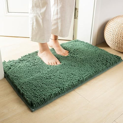 RUN HELIX Dark Green Bath Rugs Set 3 Piece Bathroom Rug Non-Slip Bath Mats, Absorbent Shaggy Rugs, Machine Wash, Perfect Plush Bathroom Mats