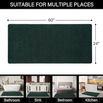 LOCHAS Luxury Bathroom Rug Shaggy Bath Mat 24 x 60 Inch, Hunter Green