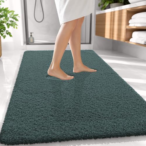 OLANLY Microfiber Large Bathroom Rugs 59x35, Soft Bath Mat, Blackish Green