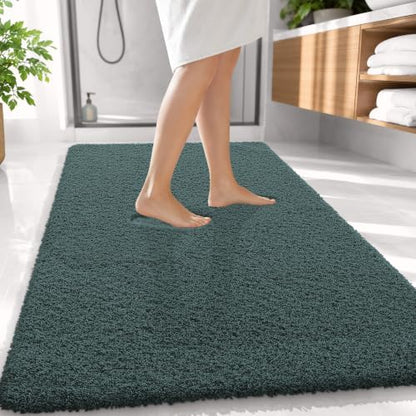 OLANLY Microfiber Large Bathroom Rugs 59x35, Soft Bath Mat, Blackish Green