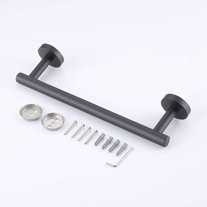 SEIDO Anti-Dropping Towel Bar with 6.7" Usable Lenth, Stainless Steel Towel Rack for Bathroom Wall, Double Locking Design Towel bar for Bathroom, Matte Black, 9 inch, 2pc