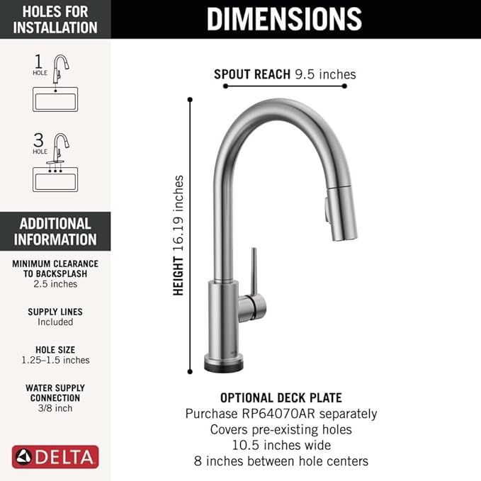 Delta Faucet Trinsic Touch Kitchen Faucet Brushed Nickel, Kitchen Faucets with Pull Down Sprayer, Kitchen Sink Faucet, Touch Faucet for Kitchen Sink, Touch2O Technology, Arctic Stainless 9159T-AR-DST