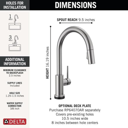 Delta Faucet Trinsic Touch Kitchen Faucet Brushed Nickel, Kitchen Faucets with Pull Down Sprayer, Kitchen Sink Faucet, Touch Faucet for Kitchen Sink, Touch2O Technology, Arctic Stainless 9159T-AR-DST