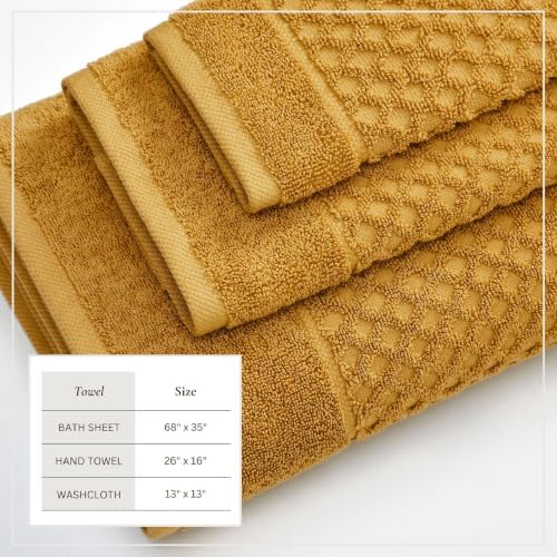 Great Bay Home Bath Towels - 100% Cotton 6 Piece Bath Sheet Set - Diamond Waffle Weave - Absorbent, Durable, Quick-Dry Towels for Bathroom (Marigold)