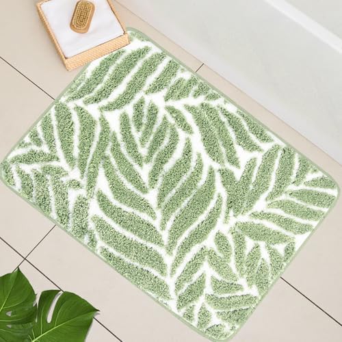 Sage Green Bathroom Rugs - Bath Mats for Bathroom Non Slip Sage Green Decor Water Absorbent Bath Rugs for Sink Bathtub Leaf Green Rug 24" x 36"