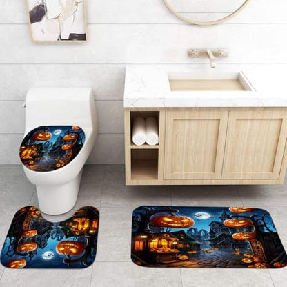 Yddsky 4PCS Halloween Street Shower Curtain Sets for Bathroom,72x72 Inch