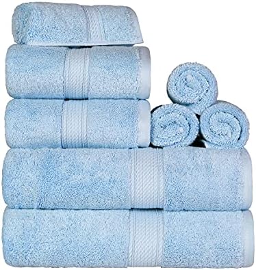 SUPERIOR Egyptian Cotton Ultra Plush & Absorbent, 8 Piece Set, Light Blue
