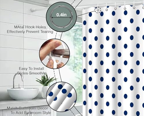 Polka Dot Shower Curtain Blue White Retro Spot Vintage Fabric Decorative Bathroom Curtains with Hooks,70" Wx78 H