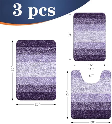 OLANLY Microfiber Bathroom Rugs Sets 3 Piece, 30"x20"+24"x16"+24"x20"