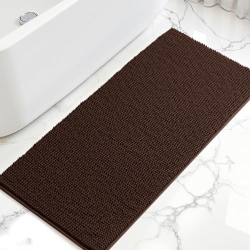 SUBRTEX Bathroom Rugs, 24" x 55" Chenille Bath Rug Soft Short Plush Bath Mat Soft Shower Mat Water Absorbent Shower Mat Quick Dry Machine Washable, Chocolate