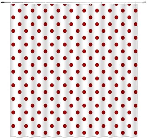 Polka Dot Shower Curtain Red White Retro Spot Vintage Fabric Decorative Bathroom Curtains with Hooks,75" Wx70 H