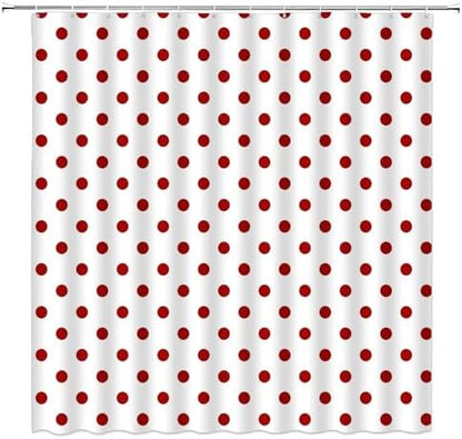 Polka Dot Shower Curtain Red White Retro Spot Vintage Fabric Decorative Bathroom Curtains with Hooks,60" Wx70 H