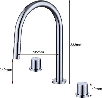 3 Hole Basin Faucets Pull Out Basin Mixer Faucet Dual Mode Bathroom Mixer Faucet Brass-Chrome Plated