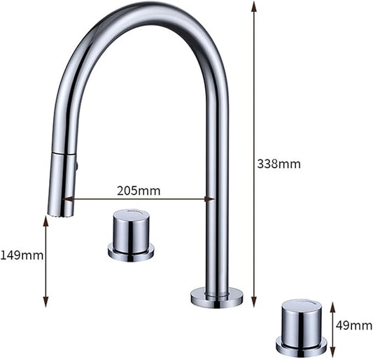 3 Hole Basin Faucets Pull Out Basin Mixer Faucet Dual Mode Bathroom Mixer Faucet Brass-Chrome Plated