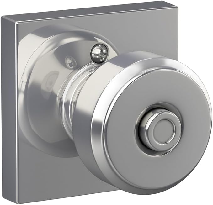 Schlage F40 BWE 625 COL Bowery Knob with Collins Trim Bed & Bath Privacy Door Lock, Bright Chrome