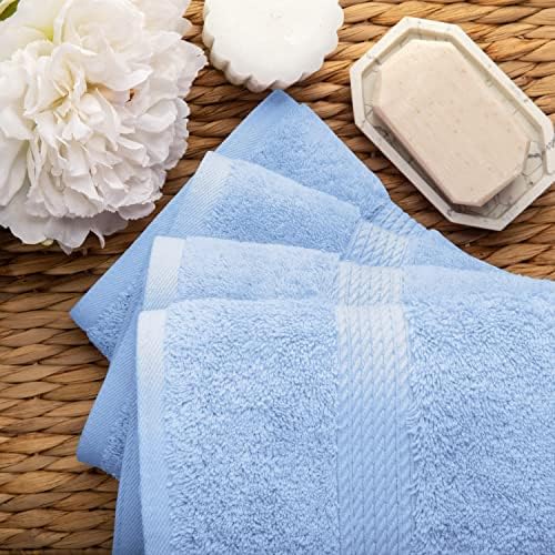 SUPERIOR Egyptian Cotton Plush & Absorbent, Hand Towel Set of 4, Light Blue